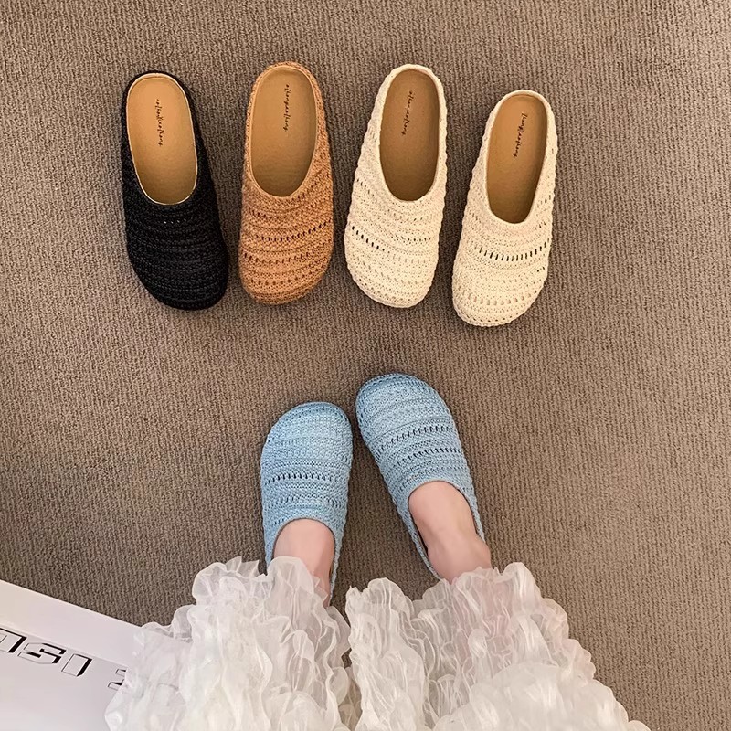 Mule Slip On - Женские тапочки-мюли из рафии, летние дышащие