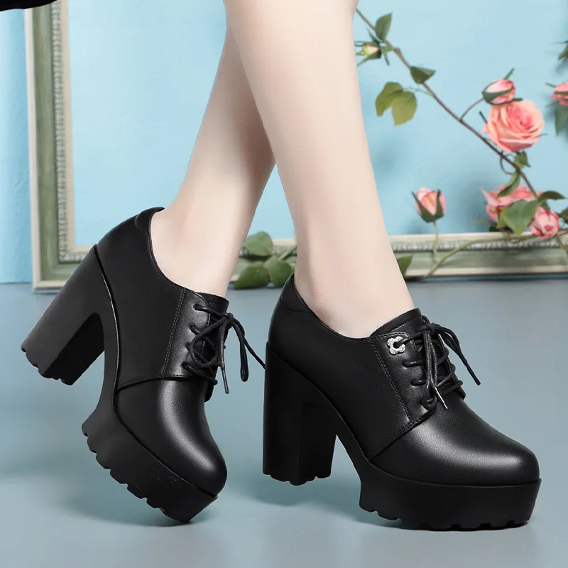 Oxford Lace Up Women - Мягкие кожаные туфли на массивной платформе